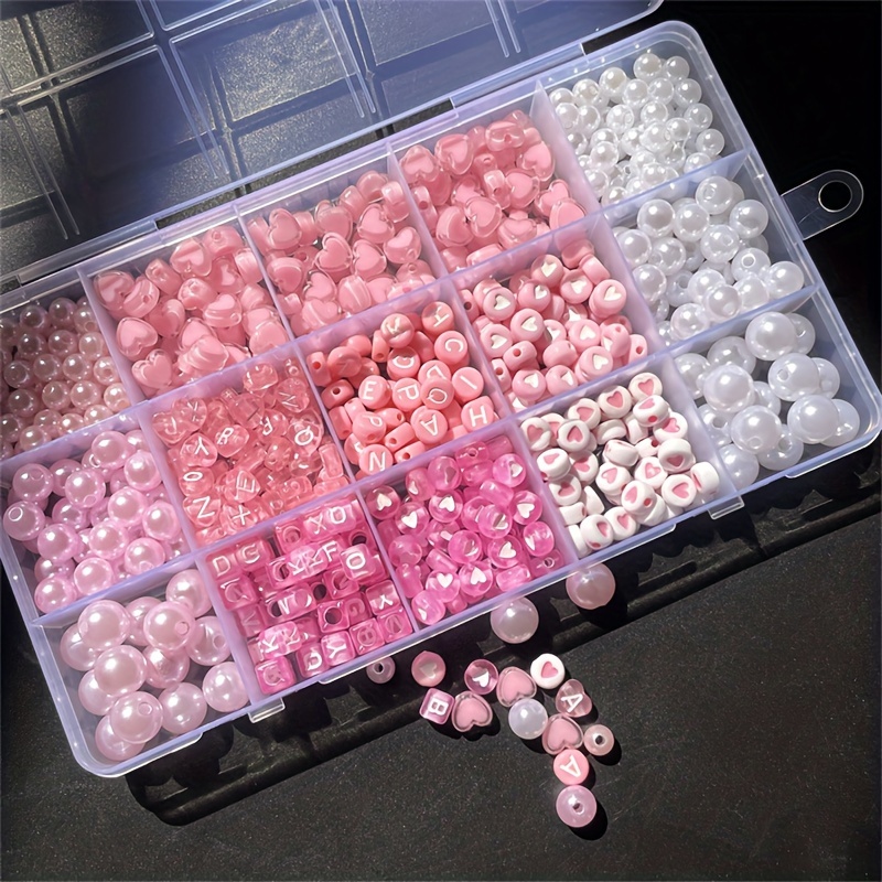 Jewelry Making Kit For Beginners - 10-Piece Pink Alphabet Box, Acrylic Beads,
