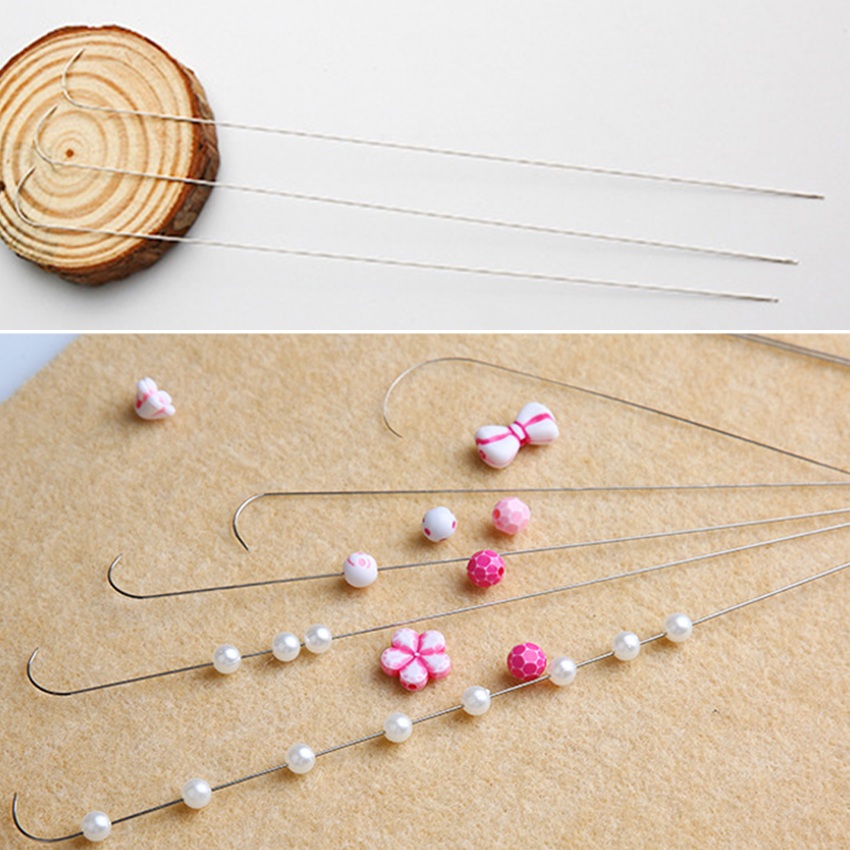 Beading Needle Fine - 3pcs Stainless Steel Curved Hook Beading