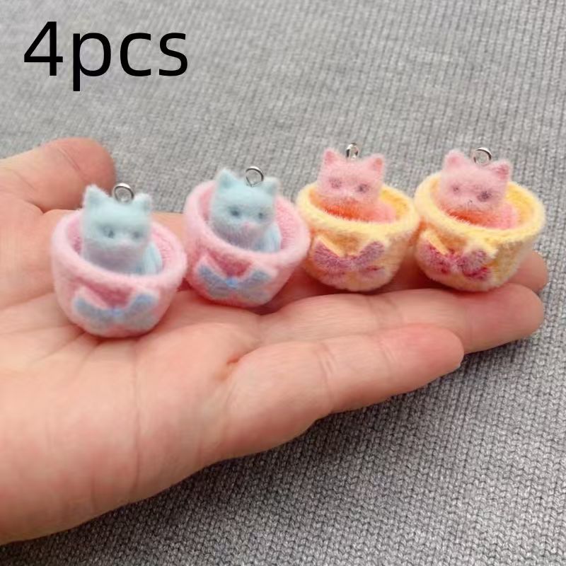 4pcs 3D plush resin cat pendan - Jewelry Making For Birthday Party recension och pris